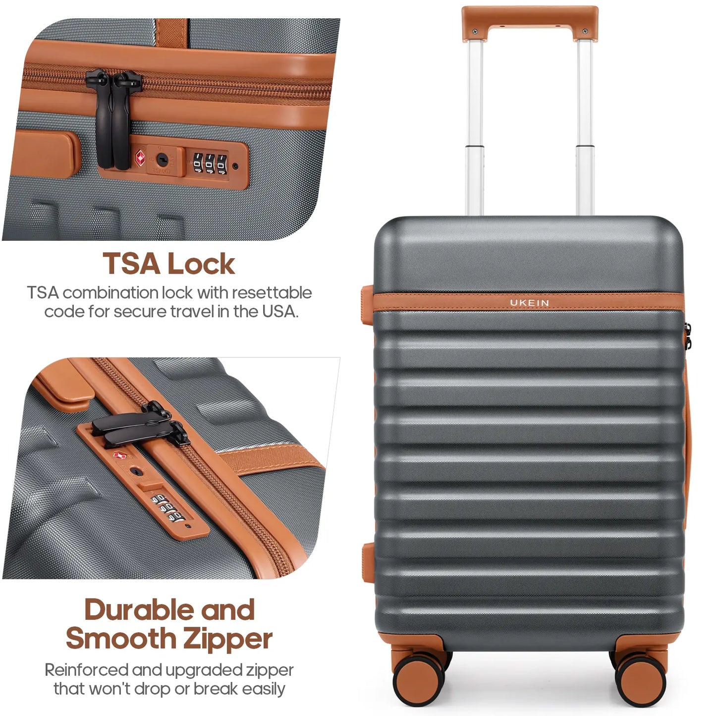 UKEIN Luggage Sets 3 Piece, Carry on Luggage 20In with Spinner Wheels,Pc Hardside Suitcase Set with TSA Lock,Durable Carry on Suitcase with Travel Backpack for Men (Black, 3 Piece Set (20Inch)),Back to School Shopping