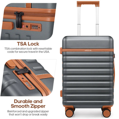 UKEIN Luggage Sets 3 Piece, Carry on Luggage 20In with Spinner Wheels,Pc Hardside Suitcase Set with TSA Lock,Durable Carry on Suitcase with Travel Backpack for Men (Black, 3 Piece Set (20Inch)),Back to School Shopping