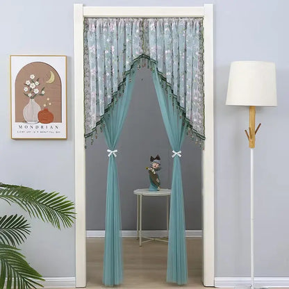Elegant Sheer Floral Doorway Curtain with Tassel Trim - Stylish Privacy Room Divider for Bedroom, Closet, Kitchen & Apartment