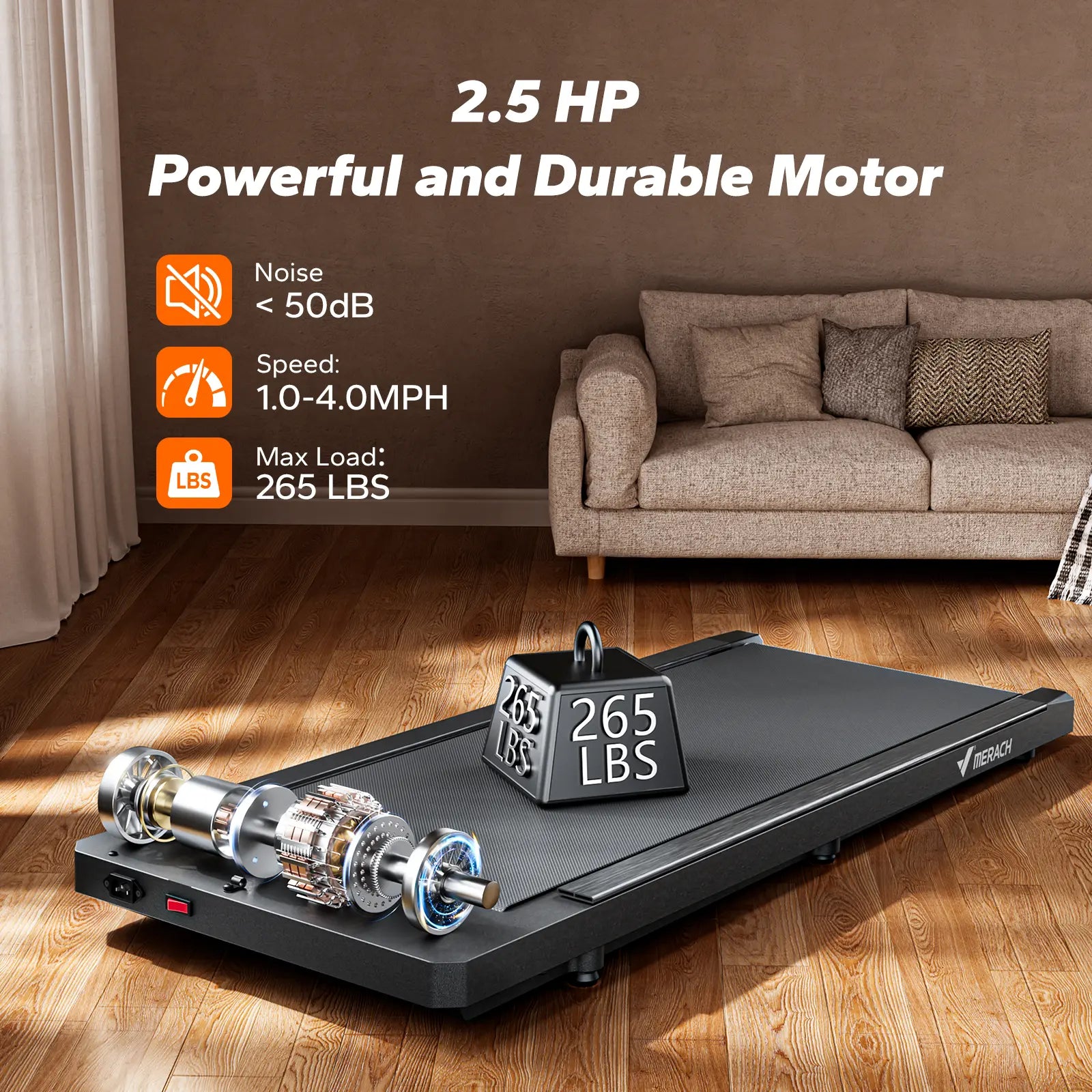 Merach under Desk Treadmill, 2-In-1 Walking Pad for Walking and Jogging 2.5HP Low-Noise Treadmill with Remote Control Lanyard 265Lbs Weight Capacity Home Exercise Equipment Home Gym Equipment Summervibes