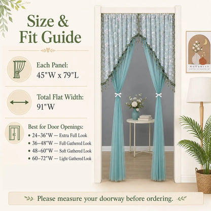 Elegant Sheer Floral Doorway Curtain with Tassel Trim - Stylish Privacy Room Divider for Bedroom, Closet, Kitchen & Apartment